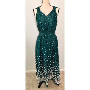 Anthony Richards Green Polka Dot Elastic Waist Sleeveless Maxi Dress, M